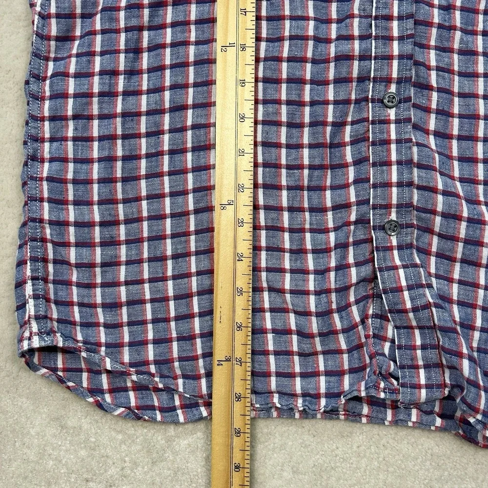 Banana Republic Shirt Mens Large Camden Fit 100% Linen Button Up Plaid